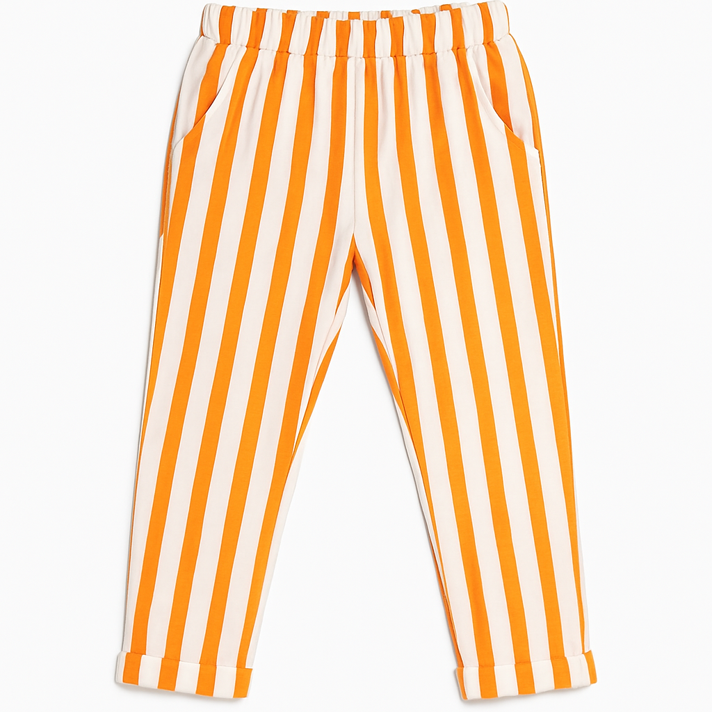 Pantalon enfant à rayures – Orange et écru