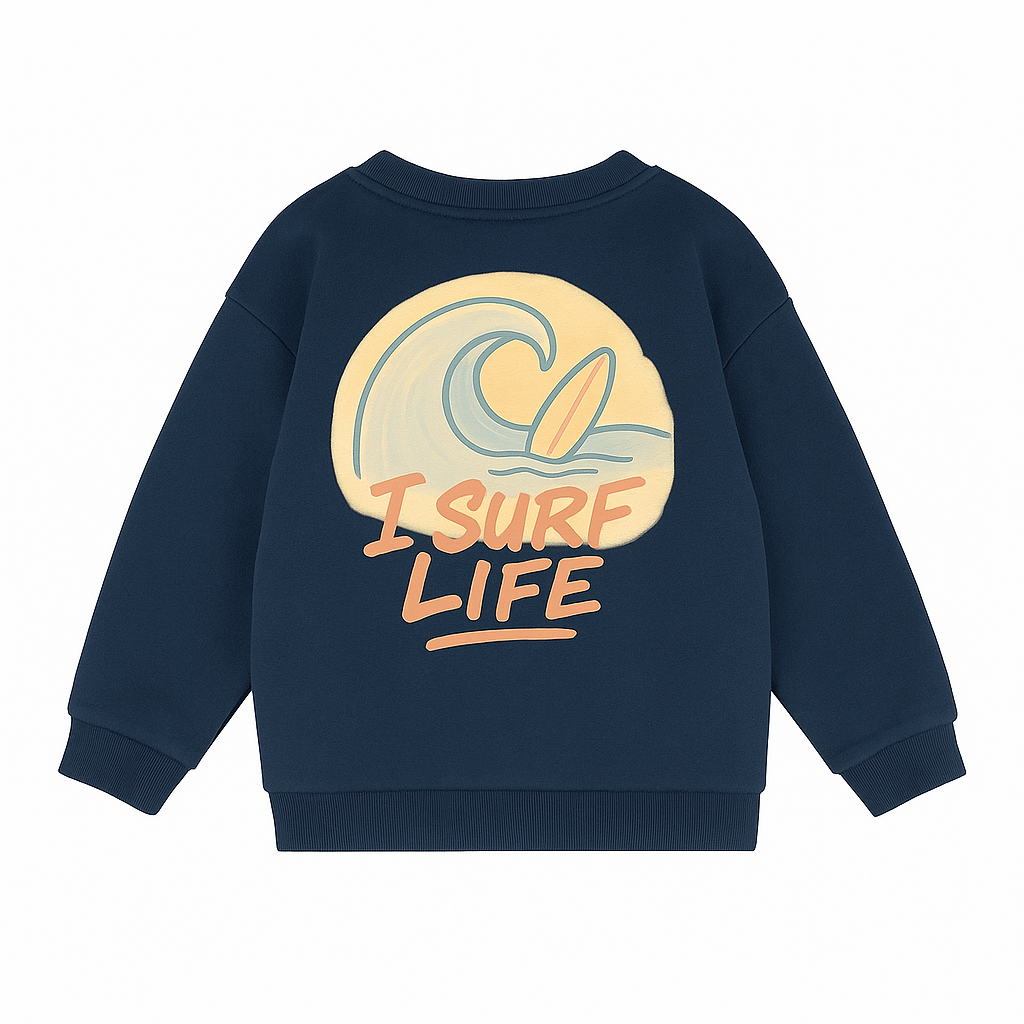 Sweat enfant – Bleu marine – “I SURF LIFE” 🏄‍♂️