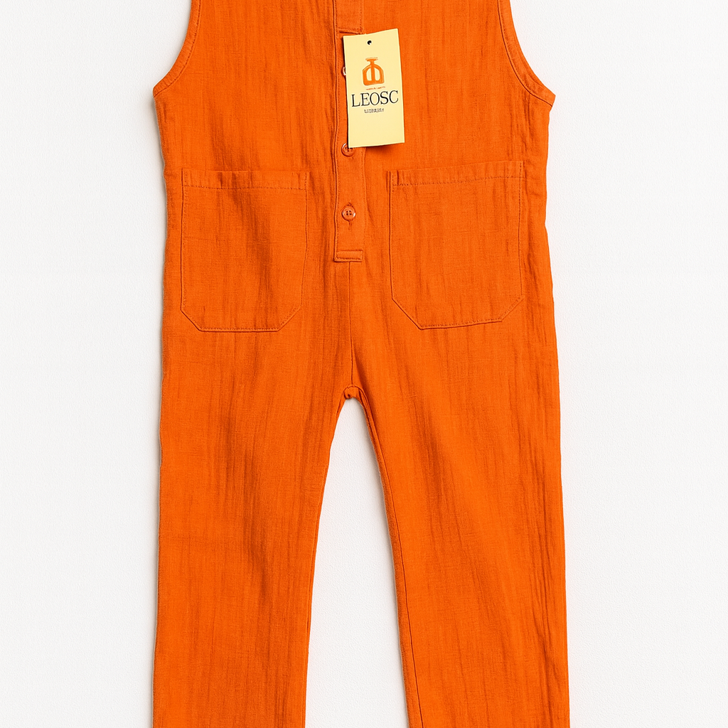 Combinaison enfant – orange côtelée – Sans manches