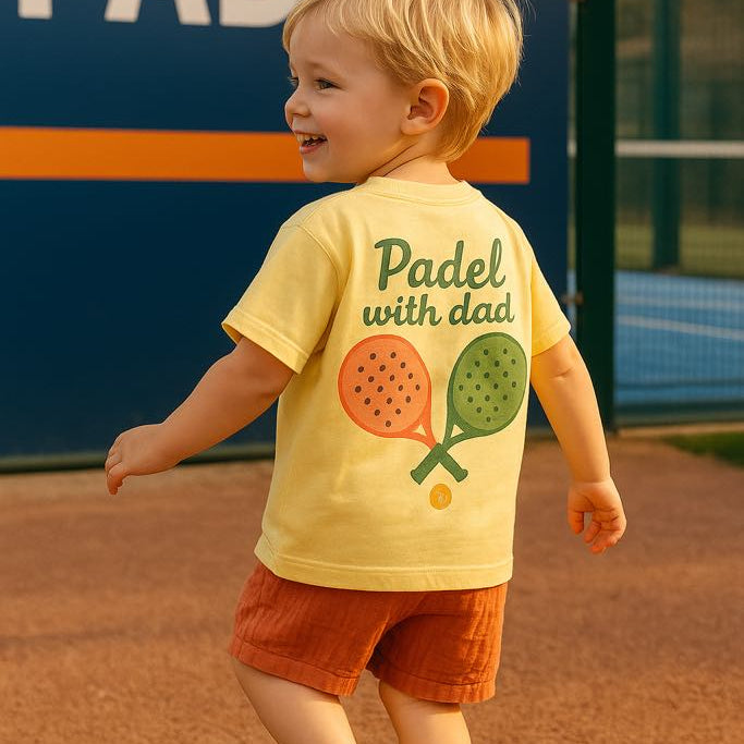 T-shirt enfant – Jaune – “Padel with Dad” 🎾