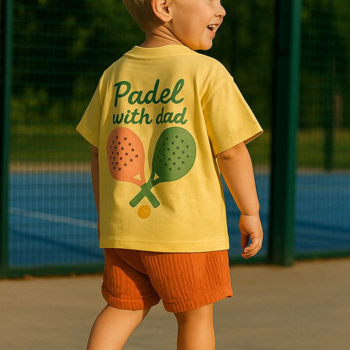T-shirt enfant – Jaune – “Padel with Dad” 🎾